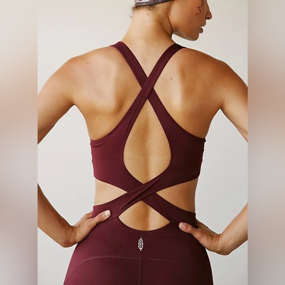 Free People FP Movement Back It Up Onesie MAROON Burgundy red size L